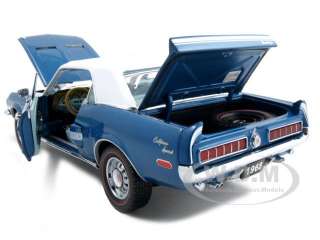   diecast car model of 1968 ford mustang gt california special blue