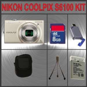  Nikon Coolpix S6100 Digital Camera (Silver) + Huge Accessories 