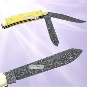  Damascus Steel Trapper Two Blade Folder Pocket Knife 