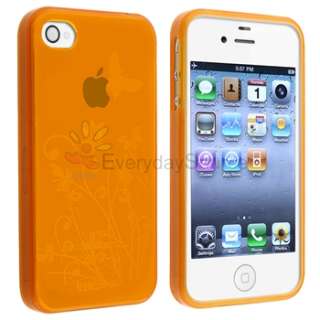 Orange Flower TPU Rubber Case+Privacy Filter Protector For Apple 