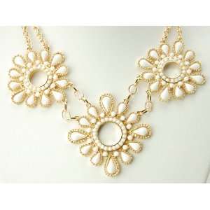   Ivory Sunburst Gold Tone Flower Gold Dual Strand Necklace: Jewelry