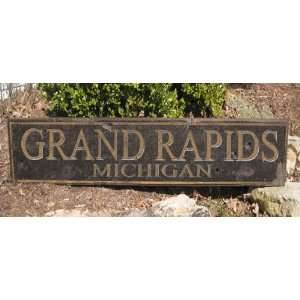 GRAND RAPIDS, MICHIGAN   Rustic Hand Painted Wooden Sign  