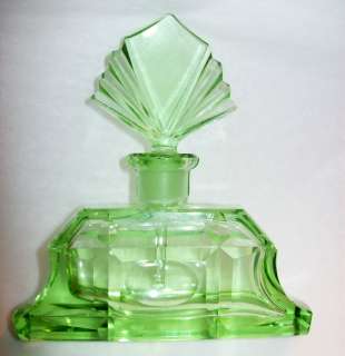 RARE Vintage Czech Perfume Bottle~GREEN~Dauber Intact~MINT~A Collector 