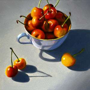   Cherries original still life 6x6 oil painting. More in my store  