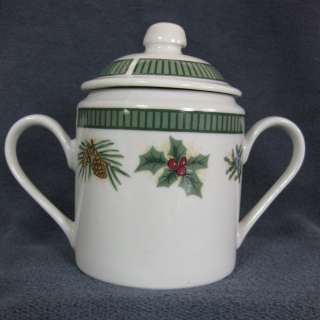   Fairfield China Sugar Bowl with Lid Holly Berries Pinecones EUC  