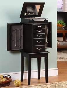 Black Wood Jewelry Armoire Stand Up Cabinet Furniture. Modern 