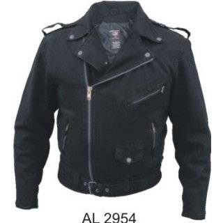 Mens Black Denim Basic Motorcycle Style Jacket W/Half Belt