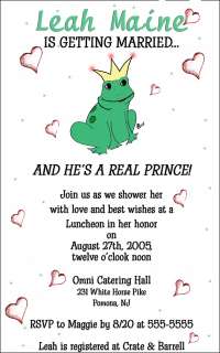 Wedding Bridal Shower Frog Prince Birthday Invitations  