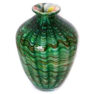 Hand blown murano Art Glass Vase Jade Marble Jar A37: Home 