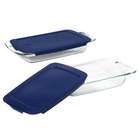 Pyrex Easy Grab 4 Piece Oblong Baking Dish Set with Blue Plastic Cover