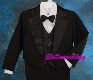Boys Black FORMAL Tuxedo TUX Suit Wedding SZ 4T ST011A  