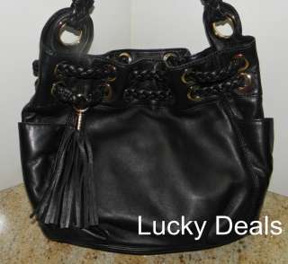 New MICHAEL KORS Braided Grommet Leather Tote Handbag Bag Black  