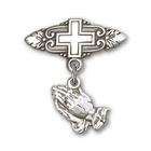 Bliss Mfg Sterling Silver Baby Badge with Praying Hands Charm and 