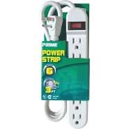 Prime Wire & Cable 6 Outlet Power Strip, 3 Cord, Low Profile SnugPlug 