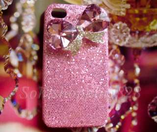 Pink Diamond Bow 3D Bling Hard Case Cover iPhone 4 4G  