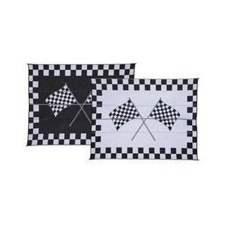 RV Patio Mat: 8x20 Racing Flags Finish Line Checkered Flags Awning Mat 