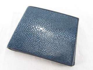 Genuine Polished Stingray Leather Skin Bi Fold Mens Wallet BLUE + FREE 