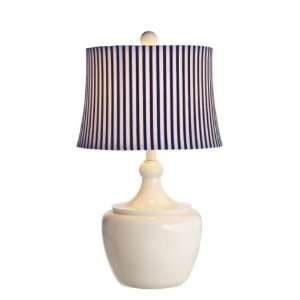  White Table Lamp With Round Navy Striped Shade: Home 