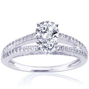 25 Ct Pear Shaped Diamond Split Band Engagement Ring Pave 14K SI2 D 
