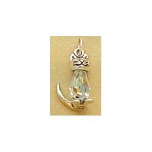   Charm, 3/4 in, Cat w/Aurora Borealis Swarovski Crystal Body Jewelry