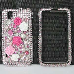 Bling Diamond Pink Roses Full Hard Case Cover For LG Optimus P970 