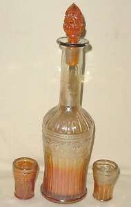 MARIGOLD CARNIVAL GLASS BERRY BAND & RIBS LIQUOR SET  