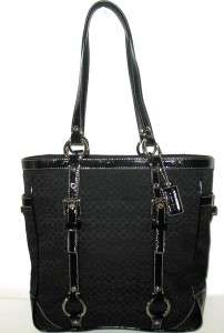 Coach Signature MiniSig w/Patent Leather Trim Gallery Tote Bag Purse 