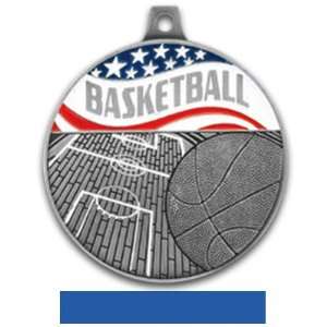   Americana Custom Basketball Medals SILVER MEDAL/BLUE RIBBON 2.25 MEDAL