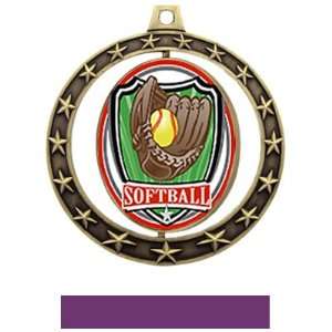 Hasty Awards Softball Spinner Medals Shield M 7701 GOLD MEDAL / PURPLE 