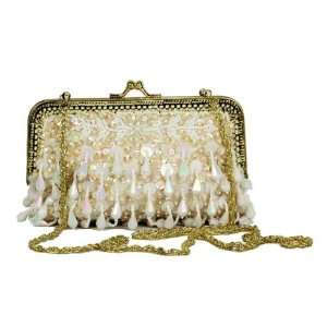Diva Fashion Purse White Evening Bag with Sequins, Beadwork and 