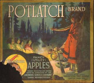 Potlatch Vintage Apple Fruit Crate Label, Seattle, Rare  