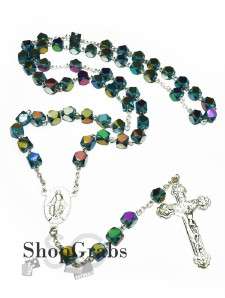 New Rosary Aqua Silver Amethyst Virgen Mary Diamond Cut Glass Rosario 