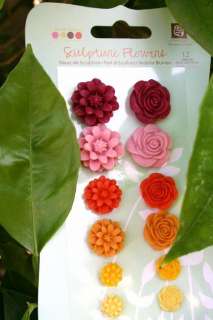 12 Prima Flowers Orange,pink, yellow SCULPTURE Cabachon  