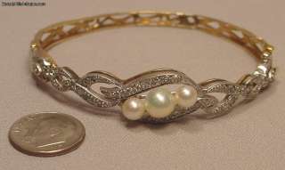 Rare Antique 14k Diamonds Pearls Bracelet  