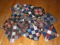 12 OLD PRIMITIVE HAND PIECED PATCHWORK QUILT BLOCKS MIXED BROWNS 