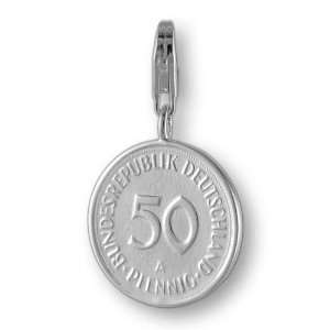   Charms clip on pendant 50 Pfennig cent sterling silver 925 Jewelry