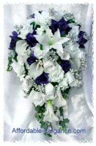   LILY Lilies Roses BRIDAL Cascade BOUQUET Silk Wedding Flowers  