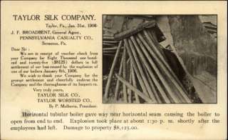 SCRANTON PA Taylor Silk Company TUBULAR BOILER c1905 Postcard  