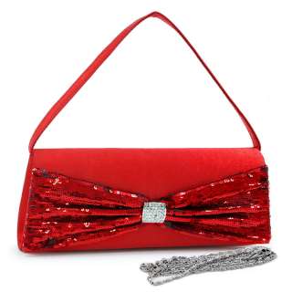 Sequins flap front clutch purse w/ rhinestone red  