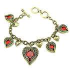   ANTIQUE STYLE BRACELET BANGLE RED HEART BRONZE 7.5 TO 8 LENGTH 1294