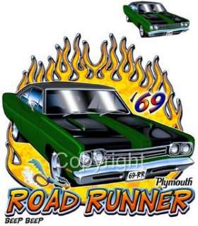 1969 Plymouth Roadrunner Muscle Cartoon Tshirt 9137  