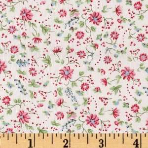  58 Wide Cottage Floral Pink/Green Fabric By The Yard 