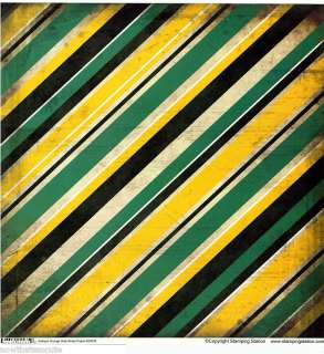 SS Green & Gold Striped Grunge Scrapbook Paper  