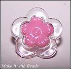 10 Pink & Clear Flower Shape Buttons Baby Card Making