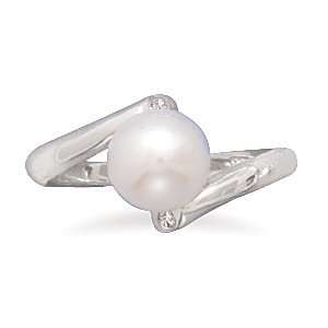 14K White Gold Overlap Ring Featuring a 8mm Cultured Freshwater Pearl 