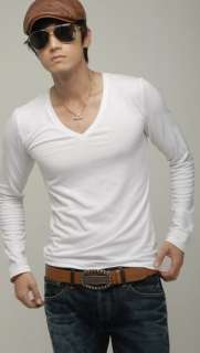 NEW Mens V neck Long Sleeve Base T shirt 3color A196  