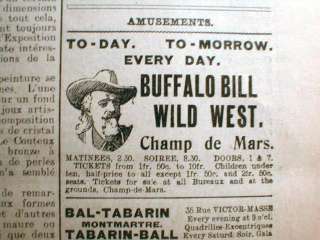 1905 Paris newspaper w BUFFALO BILL Wild West Show AD  