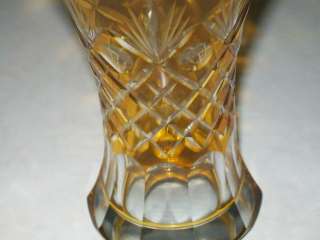 BOHEMIAN ART GLASS YELLOW CUT TO CLEAR VASE  