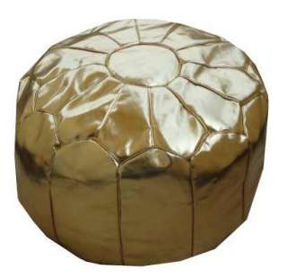 Moroccan Faux Leather Gold Ottoman Pouf Footstool  