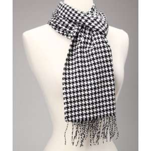   & White Houndstooth Cashmere Scarf Made in Scotland 